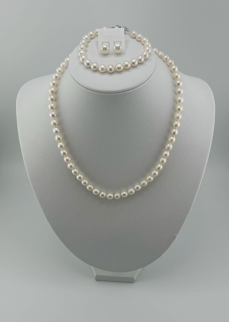 Set Bộ Trang Sức Ngọc Trai Tròn Tự Nhiên Hạt Đẹp 6-7mm Gồm Vòng cổ và Vòng Tay MADAME HIEN PEARLS SCT017