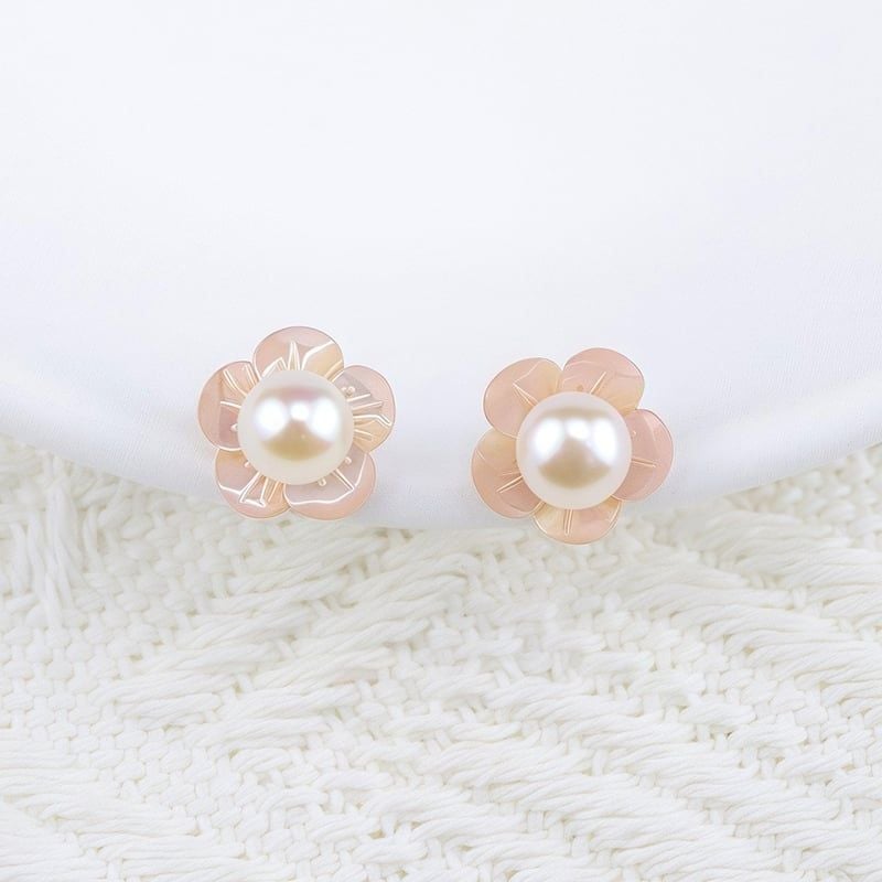 Bông Tai Kim Bạc s925 Mặt Hoa Mai Xà Cừ 5 Cánh Đính Ngọc Trai Tự Nhiên MADAME HIEN PEARLS Cho Nữ BTN294