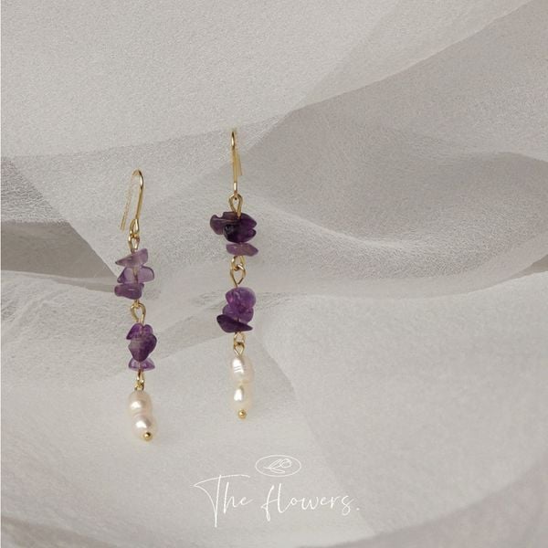 Bông Tai Ngọc Trai Tua Rua Phối Đá Thạch Anh Tím Tự Nhiên MADAME HIEN PEARLS BTG064