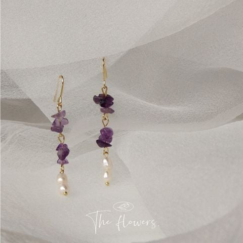 Bông Tai Ngọc Trai Tua Rua Phối Đá Thạch Anh Tím Tự Nhiên MADAME HIEN PEARLS BTG064