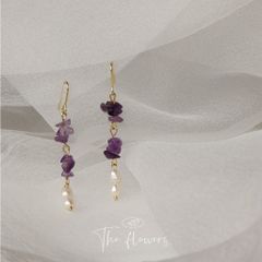 Bông Tai Ngọc Trai Tua Rua Phối Đá Thạch Anh Tím Tự Nhiên MADAME HIEN PEARLS BTG064