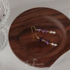 Bông Tai Ngọc Trai Tua Rua Phối Đá Thạch Anh Tím Tự Nhiên MADAME HIEN PEARLS BTG064