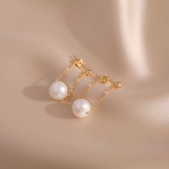 Bông Tai Mạ Bạc 925 Tua Rua 1 Hạt Ngọc Trai Gần Tròn Đơn Giản Xinh Xắn MADAME HIEN PEARLS Cho Nữ BTT044