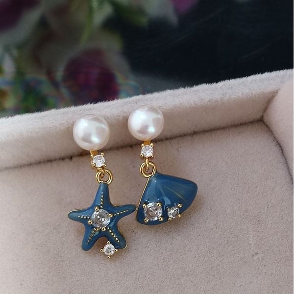Bông Tai Mặt Ngọc Trai Tự Nhiên Tua Rua Ngôi Sao Biển Và Vò Sò Cá Tính MADAME HIEN PEARLS Cho Nữ BTN282