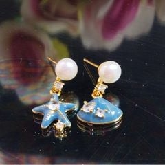 Bông Tai Mặt Ngọc Trai Tự Nhiên Tua Rua Ngôi Sao Biển Và Vò Sò Cá Tính MADAME HIEN PEARLS Cho Nữ BTN282