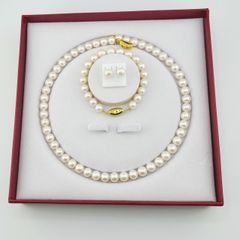 Bộ Set Vòng Cổ, Vòng Tay và Bông Tai Ngọc Trai Trắng Tròn Hoàn Hảo 9-10mm Grade AAAA KÈM KIỂM ĐỊNH ST003TR