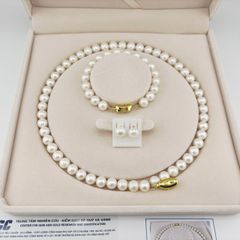 Bộ Set Vòng Cổ, Vòng Tay và Bông Tai Ngọc Trai Trắng Tròn Hoàn Hảo 9-10mm Grade AAAA KÈM KIỂM ĐỊNH ST003TR