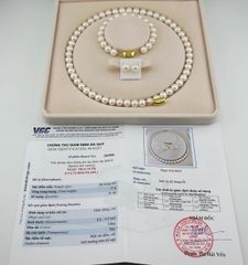 Bộ Set Vòng Cổ, Vòng Tay và Bông Tai Ngọc Trai Trắng Tròn Hoàn Hảo 9-10mm Grade AAAA KÈM KIỂM ĐỊNH ST003TR