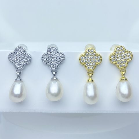 Bông Tai Ngọc Trai Tự Nhiên Cỏ Bốn Lá MADAME HIEN PEARLS Thời Trang Nữ