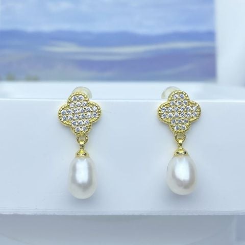 Bông Tai Ngọc Trai Tự Nhiên Cỏ Bốn Lá MADAME HIEN PEARLS Thời Trang Nữ