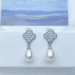 Bông Tai Ngọc Trai Tự Nhiên Cỏ Bốn Lá MADAME HIEN PEARLS Thời Trang Nữ BTG058