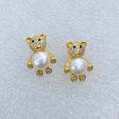 Bông Tai Ngọc Trai Tự Nhiên Dáng Gấu Pooh Nhỏ Thời Trang Dễ Thương MADAME HIEN PEARLS BTN100