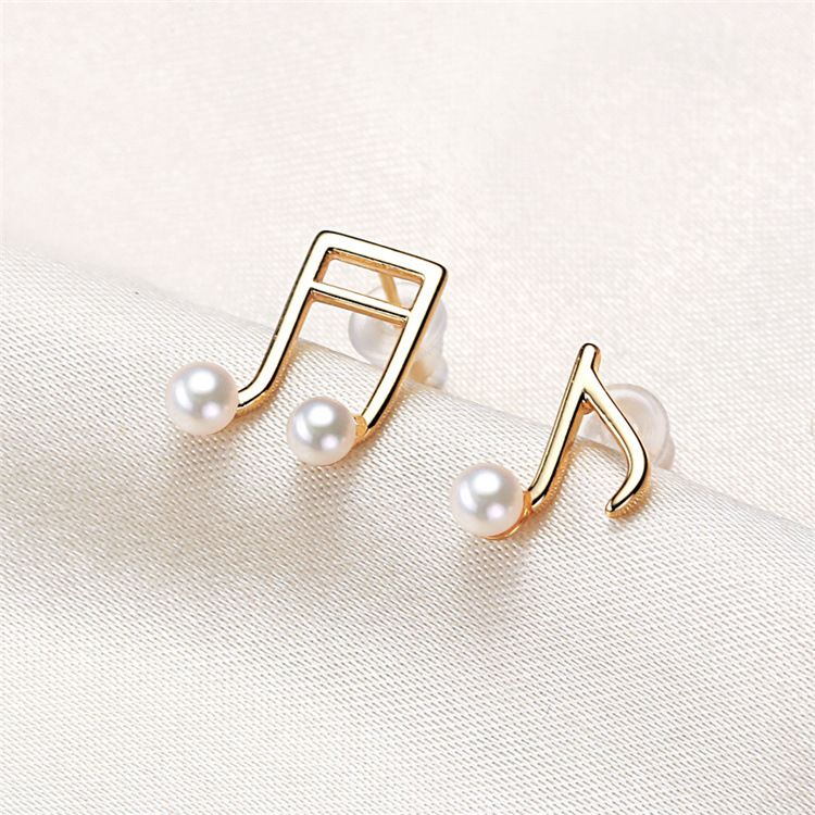 Bông Tai Ngọc Trai Tự Nhiên Hình Nốt Nhạc Không Đối Xứng Unisex Nam Nữ MADAME HIEN PEARLS BTN142