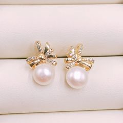 Bông Tai Ngọc Trai Tự Nhiên Kim Bạc Ý s925 Dáng Nơ Đáng Yêu MADAME HIEN PEARLS BTN047