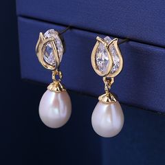 Bông Tai Ngọc Trai Tự Nhiên Kim Bạc Ý s925 Dáng Nụ Tulips Dễ Thương MADAME HIEN PEARLS Cho Nữ BTG051