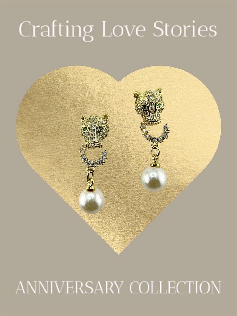 Bông Tai Ngọc Trai Tự Nhiên Mặt Đầu Báo Đính Pha Lê Cá Tính Sang Trọng MADAME HIEN PEARLS BTT116
