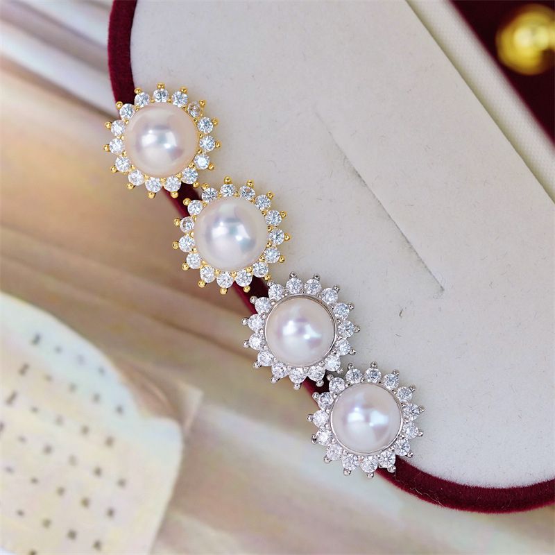 Bông Tai Ngọc Trai Tự Nhiên Mặt Hoa Hướng Dương Đính Đá Quý Sang Trọng MADAME HIEN PEARLS Cho Nữ BTN291