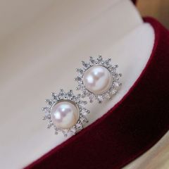 Bông Tai Ngọc Trai Tự Nhiên Mặt Hoa Hướng Dương Đính Đá Quý Sang Trọng MADAME HIEN PEARLS Cho Nữ BTN291