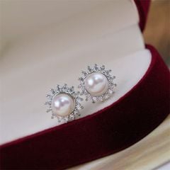 Bông Tai Ngọc Trai Tự Nhiên Mặt Hoa Hướng Dương Đính Đá Quý Sang Trọng MADAME HIEN PEARLS Cho Nữ BTN291