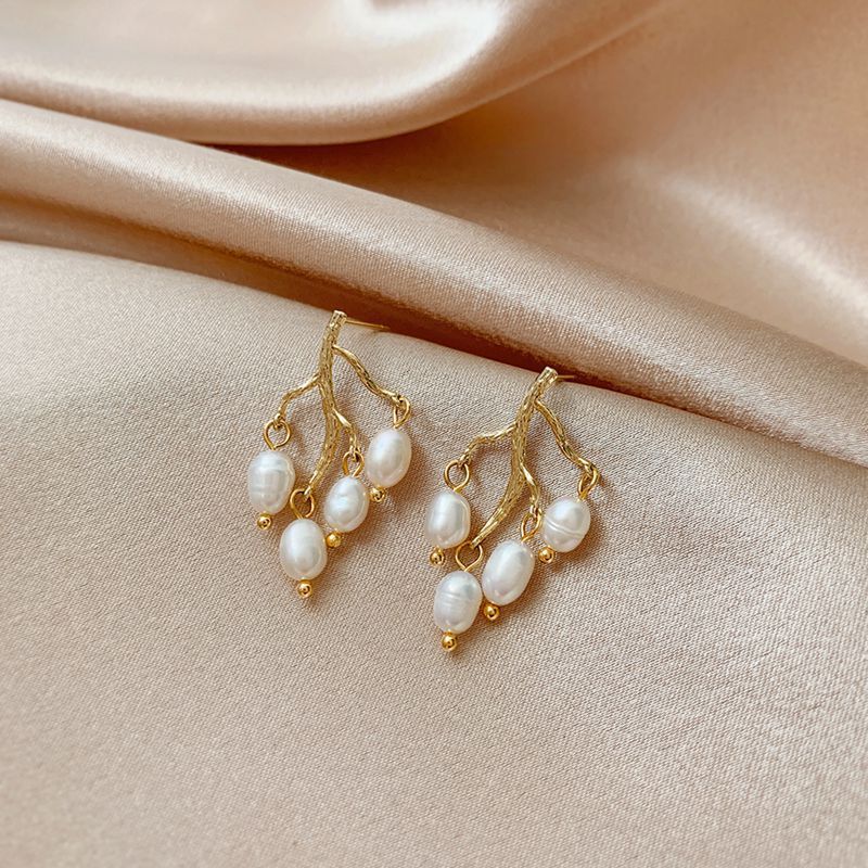 Bông Tai Ngọc Trai Tua Rua Nhánh Cây Bạc Kim S925 Đính Ngọc Trai Baroque Nữ tính BTB032