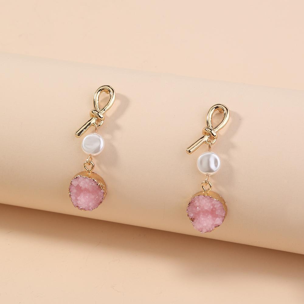 Bông Tai Ngọc Trai Tua Rua Mặt Thắt Nút Đính Ngọc Trai Hồng Kim Đáng Yêu MADAME HIEN PEARLS BTB054B