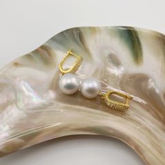 Bông Tai Bạc Ý s925 Mạ Vàng Thật 18K Đính Ngọc Trai Trắng 11-12mm Grade AAAA Hạt Tròn Đẹp Hoàn Hảo BMVBTT008TR