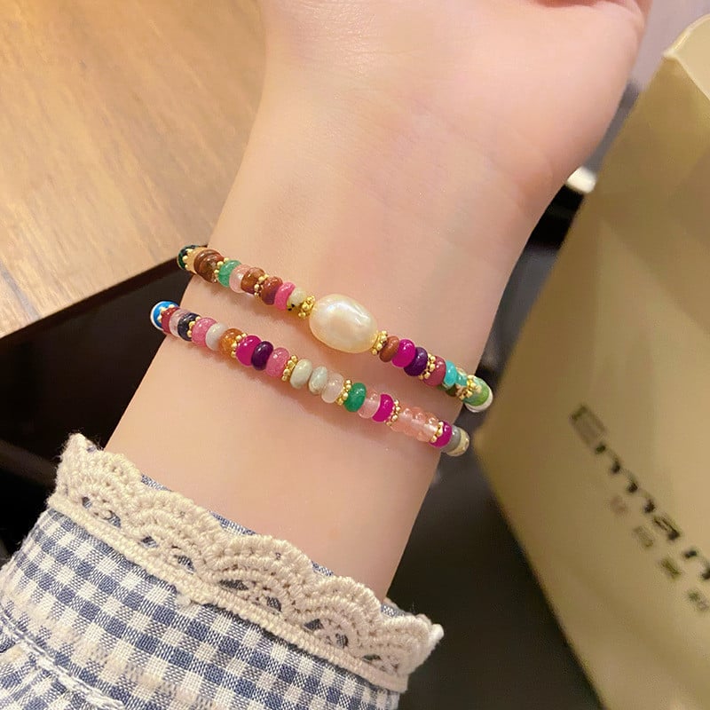 Vòng tay đá tự nhiên ngọc trai mix màu – Trang sức phong thủy thời trang Vòng Tay Nghệ Thuật Retro Mori Phong Cách Đá Mix Phong Thủy Sắc Màu Tự Nhiên Vòng Đôi Boho Bohemian MADAME HIEN PEARLS Unisex Nam Nữ VTG025