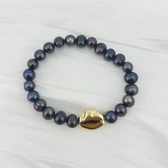 Vòng Tay Ngọc Trai Đen 8-9mm Mặt Hạt Charm Kim Loại Sang Chảnh RUNWAY Fashion MADAME HIEN PEARLS VTT021D