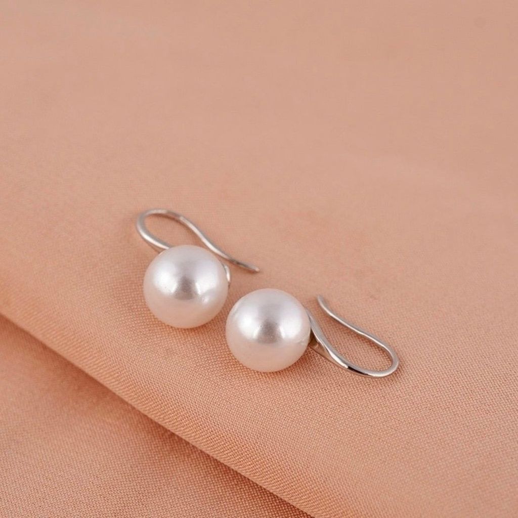 Bông Tai Ngọc Trai 8mm Bạc Mạ Vàng Ý (Vàng Trắng) Grade AAAA Dáng gót giày quyến rũ BMVBTT007KY