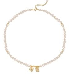 Vòng Cổ Ngọc Trai Baroque Tự Nhiên Mặt Tua Rua Trái Tim và Tấm Thẻ Good Luck MADAME HIEN PEARLS Unisex Nam Nữ CB051