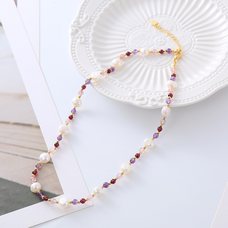 Vòng Cổ Ngọc Trai Baroque Tự Nhiên Phối Cườm Pha Lê Tone Tím Phong Cách Boho MADAME HIEN PEARLS CB045