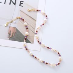 Vòng Cổ Ngọc Trai Baroque Tự Nhiên Phối Cườm Pha Lê Tone Tím Phong Cách Boho MADAME HIEN PEARLS CB045