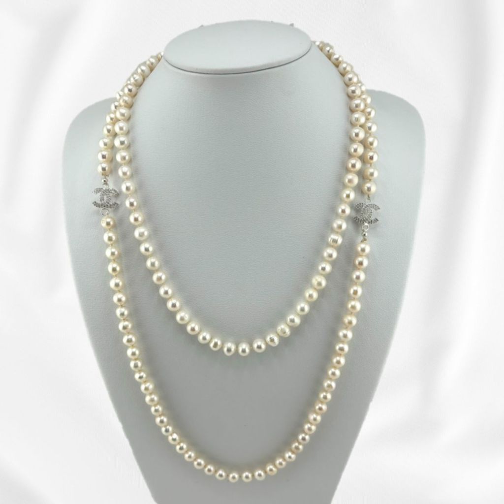 Vòng Cổ Ngọc Trai Hạt Tròn Tự Nhiên Dài 120cm Điểm 2 Khoá Bạc s925 Channel MADAME HIEN PEARLS CT040TR