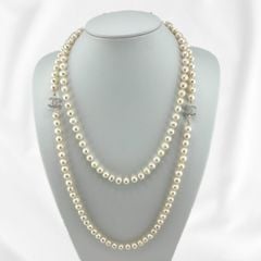 Vòng Cổ Ngọc Trai Hạt Tròn Tự Nhiên Dài 120cm Điểm 2 Khoá Bạc s925 Channel MADAME HIEN PEARLS CT040TR