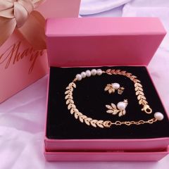 SET LÁ _ Bộ Nữ Trang MADAME HIEN PEARL Đính Hạt trai Tự Nhiên Nước Ngọt Dễ Thương Đáng Yêu SPS005