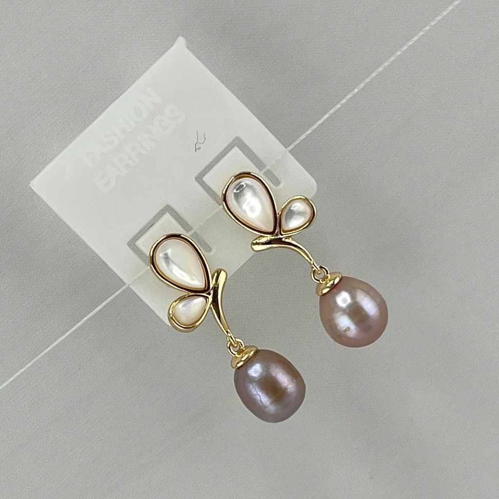 Bông Tai Bạc Ngọc Trai Nước Ngọt Tự Nhiên Sang Trọng Dáng Bướm Fritillaria BTG034