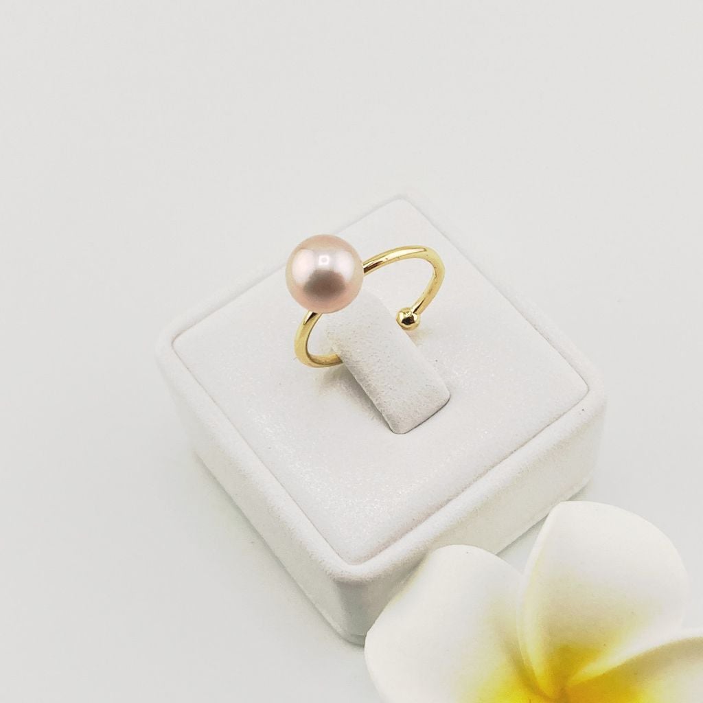 Nhẫn Ngọc Trai Tối Giản Khung Vàng Đính 1 Hạt Ngọc Trai Tự Nhiên Thời Trang NN012