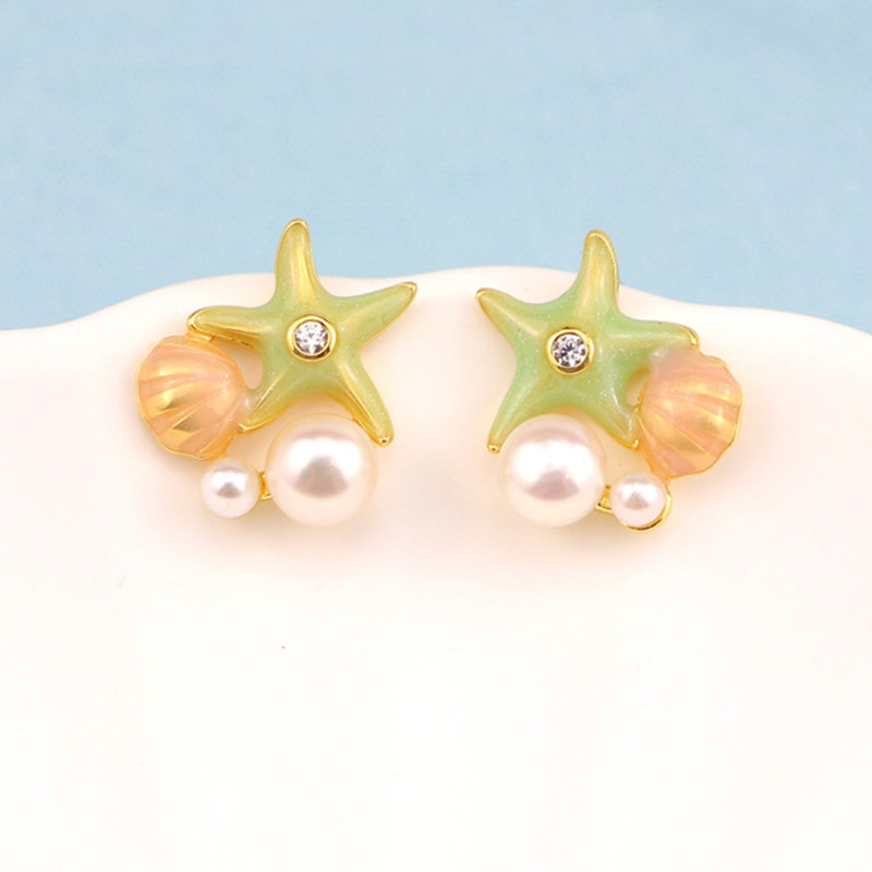 Bông Tai Ngọc Trai Tự Nhiên Mặt Sò Biển Và Sao Biển MADAME HIEN PEARLS Cho Nữ BTN226