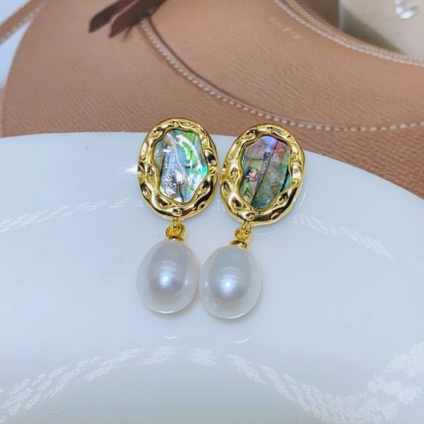 Bông Tai Ngọc Trai Tự Nhiên Mặt Xà Cừ Bàu Ngư Tua Rua 1 Hạt Ngọc Trai Giọt Nước MADAME HIEN PEARLS Thời Trang Nữ BTG093