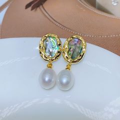 Bông Tai Ngọc Trai Tự Nhiên Mặt Xà Cừ Bàu Ngư Tua Rua 1 Hạt Ngọc Trai Giọt Nước MADAME HIEN PEARLS Thời Trang Nữ BTG093