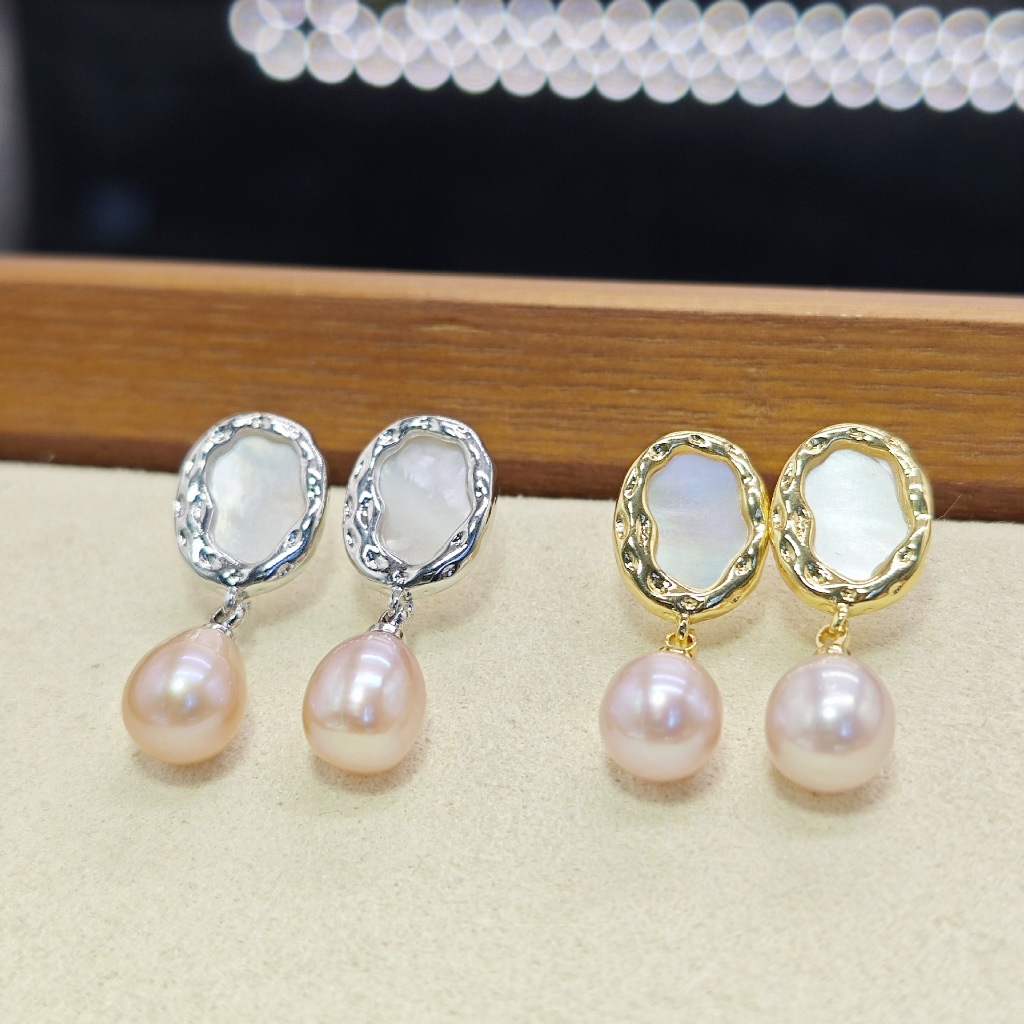 Bông Tai Ngọc Trai Tự Nhiên Mặt Xà Cừ Trắng Tua Rua 1 Hạt Ngọc Trai Giọt Nước MADAME HIEN PEARLS Thời Trang Nữ BTG093B