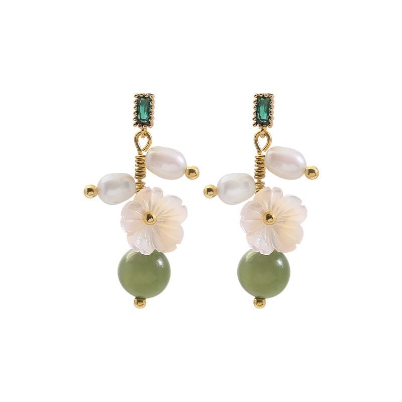 Bông Tai Ngọc Trai Tự Nhiên Tua Rua Hoa 3D Phối Cẩm Thạch Quà Tặng Sang Trọng MADAME HIEN PEARLS Nữ Tính BTG152
