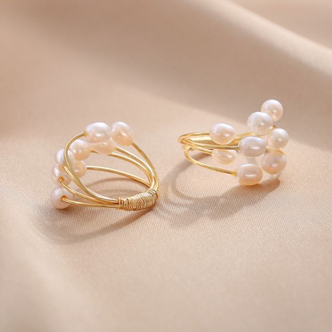 Nhẫn Ngọc Trai Tua Rua Tự Nhiên Hạt Gạo Kiểu Mở MADAME HIEN PEARLS Cho Nữ NG012