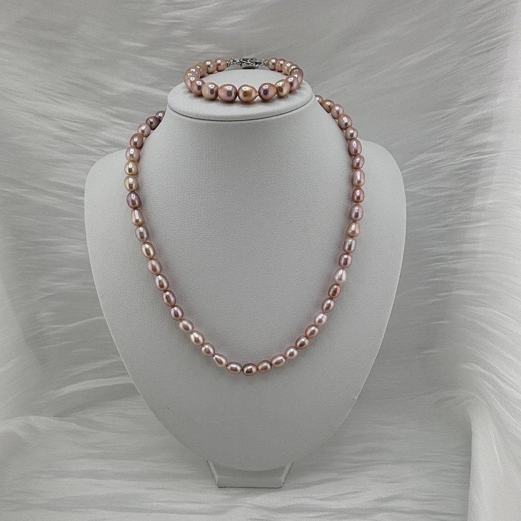Bộ Set Ngọc Trai Vòng cổ + Vòng Tay Hạt Gạo Tự Nhiên 7-8mm Độ Bóng Cao AAA MADAME HIEN PEARLS SCG004