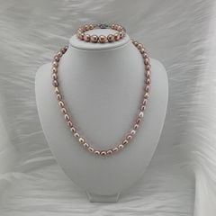 Bộ Set Ngọc Trai Vòng cổ + Vòng Tay Hạt Gạo Tự Nhiên 7-8mm Độ Bóng Cao AAA MADAME HIEN PEARLS SCG004