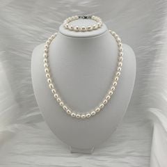 Bộ Set Ngọc Trai Vòng cổ + Vòng Tay Hạt Gạo Tự Nhiên 7-8mm Độ Bóng Cao AAA MADAME HIEN PEARLS SCG004