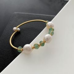 Vòng Tay Ngọc Trai Madame Hien Pearls phối Ngọc lục bảo Emerald Xanh Lá Thanh lịch VTG008