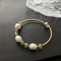 Vòng Tay Ngọc Trai Madame Hien Pearls phối Ngọc lục bảo Emerald Xanh Lá Thanh lịch VTG008