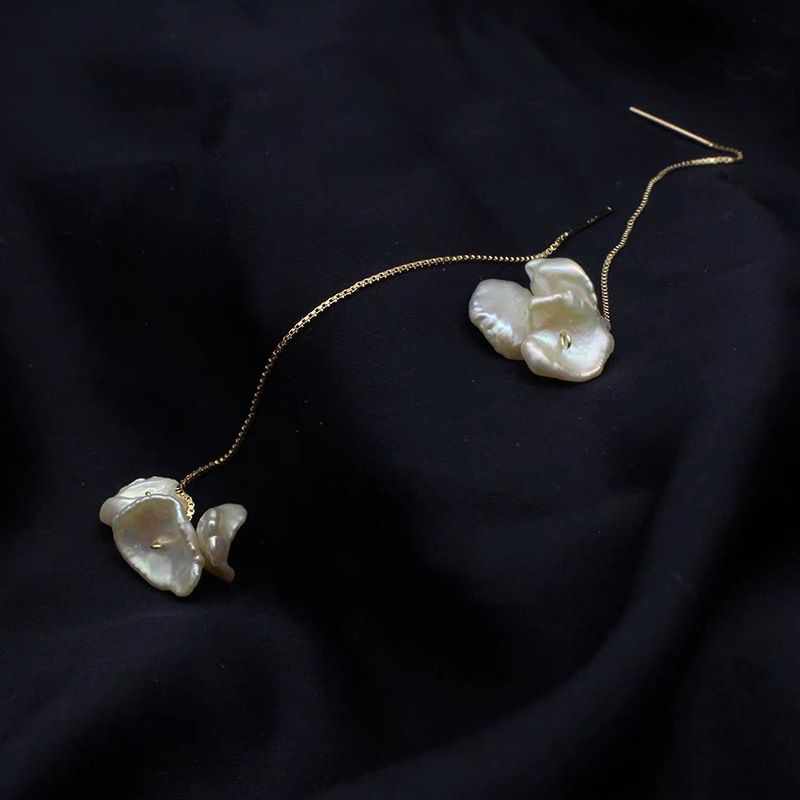 Designer Jewelry Bông Tai Đính Chùm Hoa Ngọc Trai Baroque Keshi Phối Tua Rua Dây Chuyền Đơn Giản MADAME HIEN PEARLS