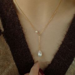 Vòng Cổ Chữ Y Đính Hạt Ngọc Trai Giọt Nước Tự Nhiên MADAME HIEN PEARLS Thời Trang Nữ MG25